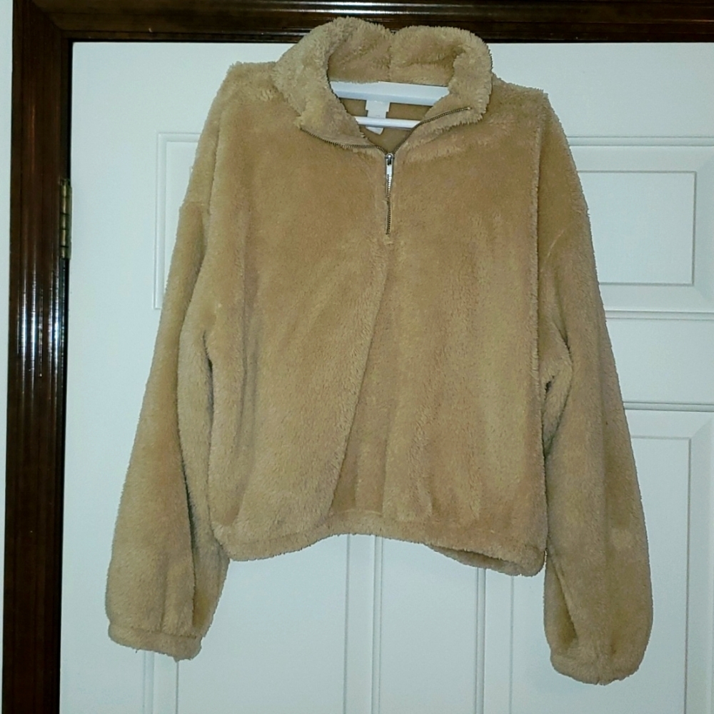 Women's Sherpa Fleece Jacket Tan Size M